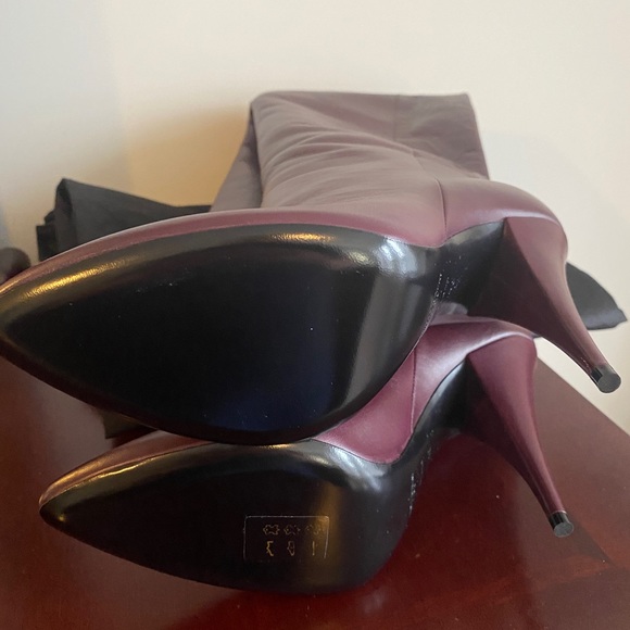 SAINT LAURENT KIKI 110mm Burgundy Leather Over The Knee Heel Boot… - Picture 2 of 9